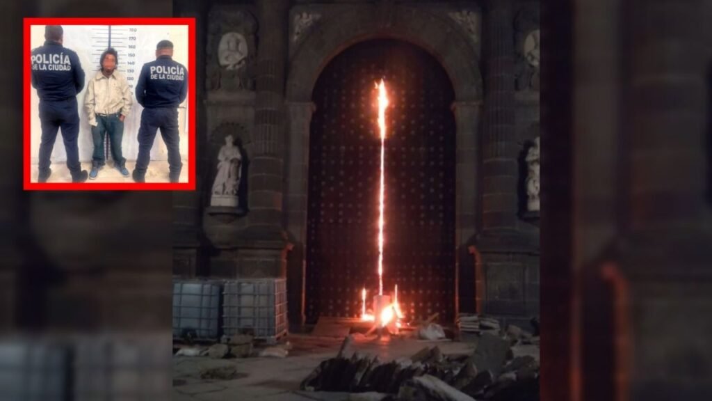 Detienen a un sujeto que subió por la puerta de la Catedral de Puebla